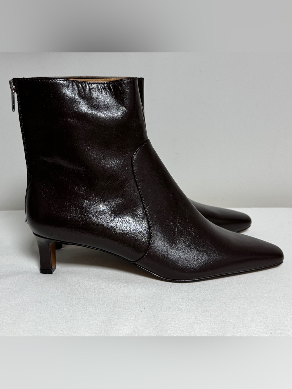 Madewell The Dimes Kitten Heel Turkish Coffee Crinkle Leather Boots - Picture 5 of 12